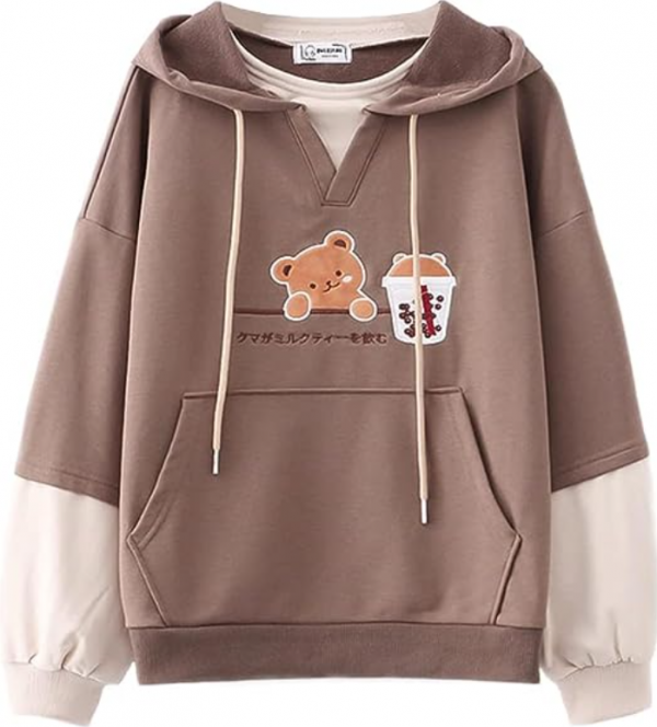 Hoodie berwarna pastel dengan bordir beruang teddy